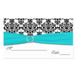 Aqua, White and Black Damask Placecards Business Cards