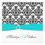 Aqua, White, and Black Damask Square Invite II