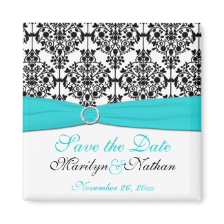 Aqua, White, and Black Damask Wedding Favour Magnet magnet