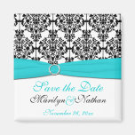 Aqua, White, and Black Damask Wedding Favor Magnet