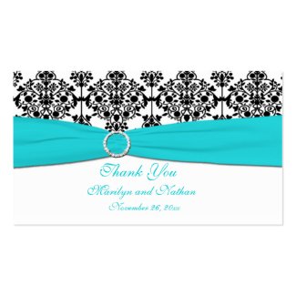 Aqua, White and Black Damask Wedding Favour Tag profilecard