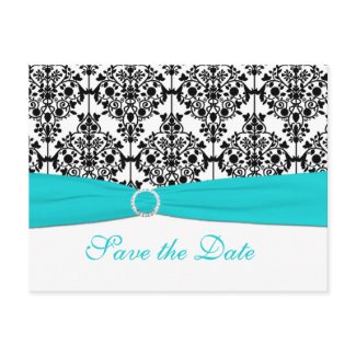 Aqua, White, and Black Save the Date Postcard postcard