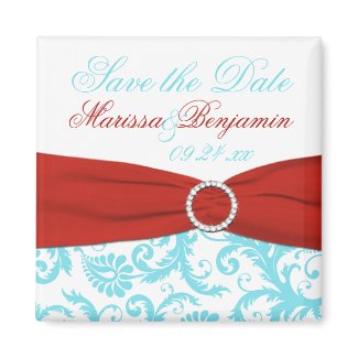 Aqua, White, and Red Wedding Favor Magnet magnet