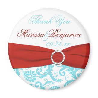 Aqua, White, and Red Wedding Favor Magnet magnet