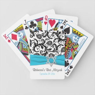 Aqua White Black Damask Bat Mitzvah Playing Cards