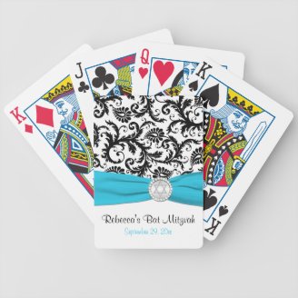 Aqua White Black Damask Bat Mitzvah Playing Cards