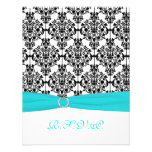 Aqua, White, Black Damask II RSVP Card