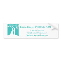 Aqua & White Bride and Groom Wedding Silhouettes Bumper Stickers