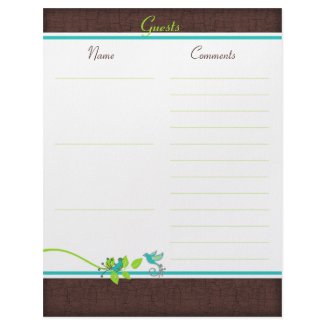 Aqua, White, Brown, Green Birds Guest Book Paper letterhead