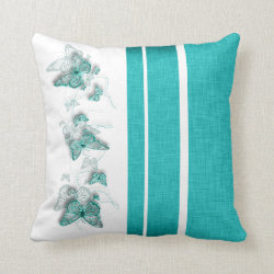 Aqua white butterfly stripe throw pillow