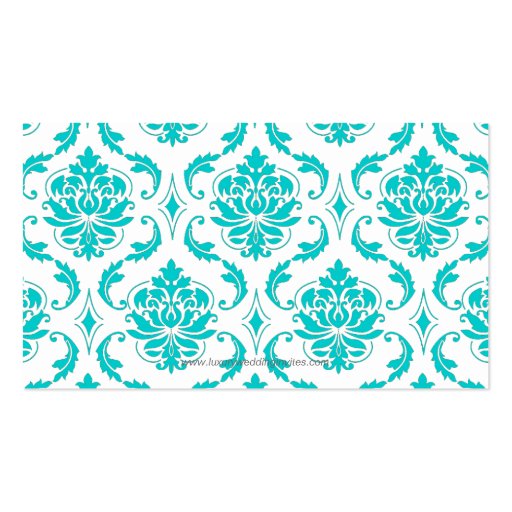 Aqua White Damask Wedding Place Card Business Card (back side)