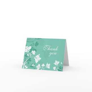 Aqua white floral swirls wedding thank you card card