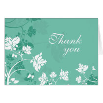 Aqua white floral swirls wedding thank you card