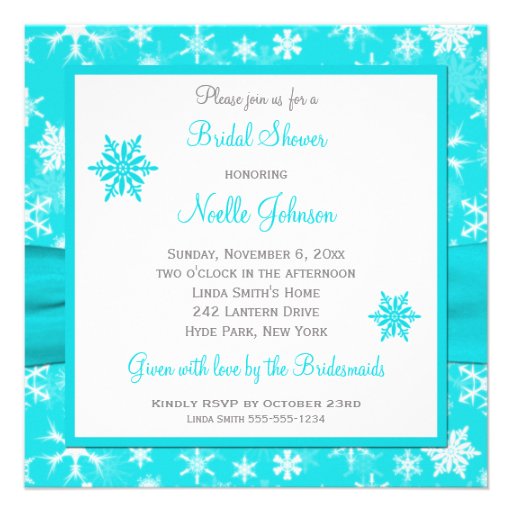 Aqua, White, Gray Snowflakes Bridal Shower Invite