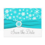 Aqua, White, Gray Snowflakes Save the Date Card Postcards