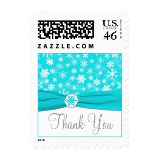 Aqua, White, Gray Snowflakes Thank You Postage stamp