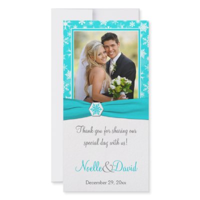 Aqua, White, Gray Snowflakes Wedding Photo Card by NiteOwlStudio