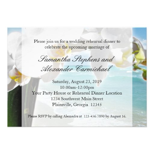 Aqua/White Orchid Beach Rehearsal Dinner Invite