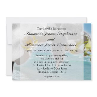 Aqua/White Orchid Beach Wedding Invitation