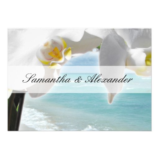 Aqua/White Orchid Beach Wedding Invitation
