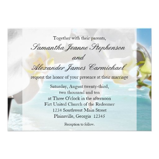 Aqua/White Orchid Beach Wedding Invitation