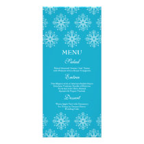 Aqua   white snowflakes winter wedding food menu personalized rack card
