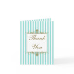 Aqua, White Stripes Gold Scrolls Thank You Card