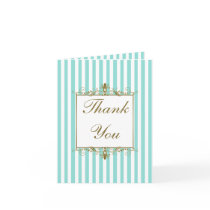 Aqua, White Stripes Gold Scrolls Thank You Card