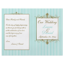 Aqua, White Stripes Gold Scrolls Wedding Program Flyer