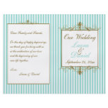 Aqua, White Stripes Gold Scrolls Wedding Program flyers