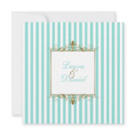 Aqua, White Stripes with Gold Scrolls Invitation