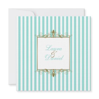 Aqua, White Stripes with Gold Scrolls Invitation invitation