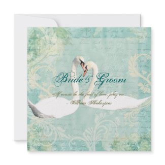 Aqua white vintage engagement bird invitation