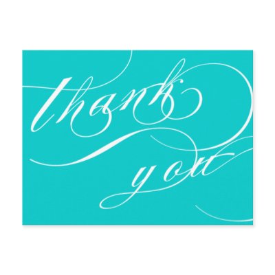 Aqua White Wedding Thank You Postcard by monogramgallery
