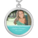 Aqua white zig zag graduation photo necklace necklace