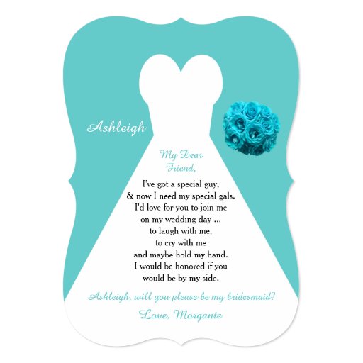 Aqua Will You Be My Bridesmaid Invitations