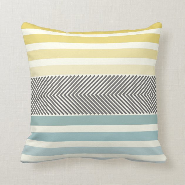 Aqua Yellow Gray Off White Arrow Herringbone Throw Pillow