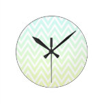 Aqua yellow ombre chevron zigzag stripes clock