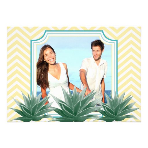 Aqua Yellow Succulent ModernTypography Wedding Custom Invitation