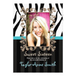 Aqua Zebra Sweet Sixteen Photo Invitations