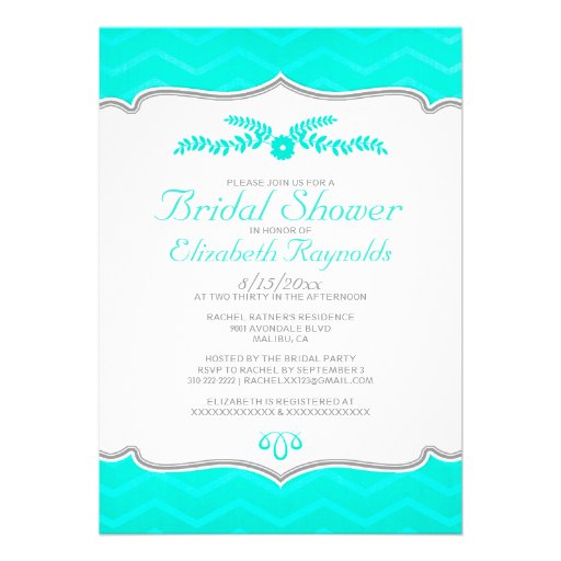 Aqua Zigzag Bridal Shower Invitations