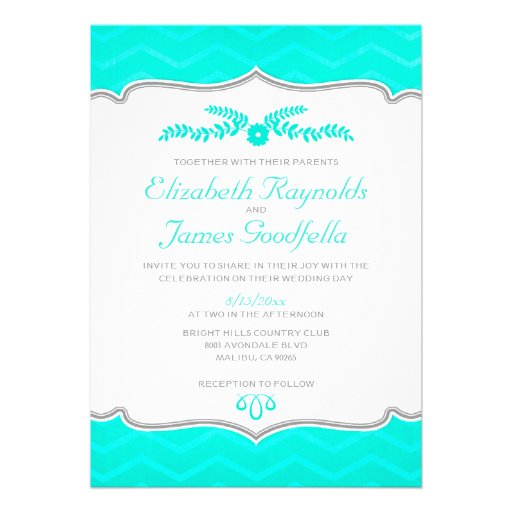 Aqua Zigzag Wedding Invitations