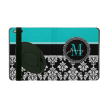 Aqual, Black Damask Your Initial, Your Name iPad Cover
