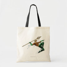 Aquaman Lunging with Spear Canvas Bags