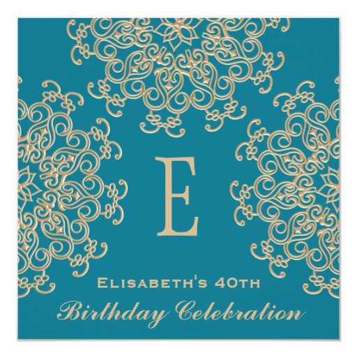 AQUAMARINE BLUE AND GOLD INDIAN INSPIRED BIRTHDAY PERSONALIZED INVITES