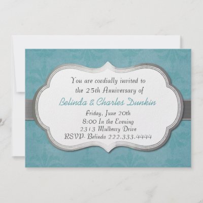 Elegant aquamarine damask wedding anniversary invitation