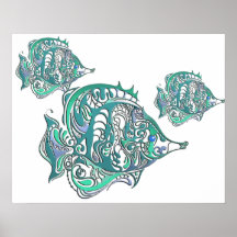 Aquamarine Fantasy Swirly Fish Print