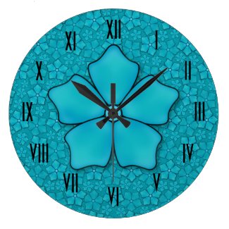 Aquamarine flower petals round clock