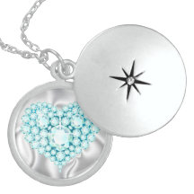 Aquamarine Jeweled Heart Sterling Silver Locket