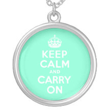 Aquamarine Keep Calm and Carry On Custom Necklace